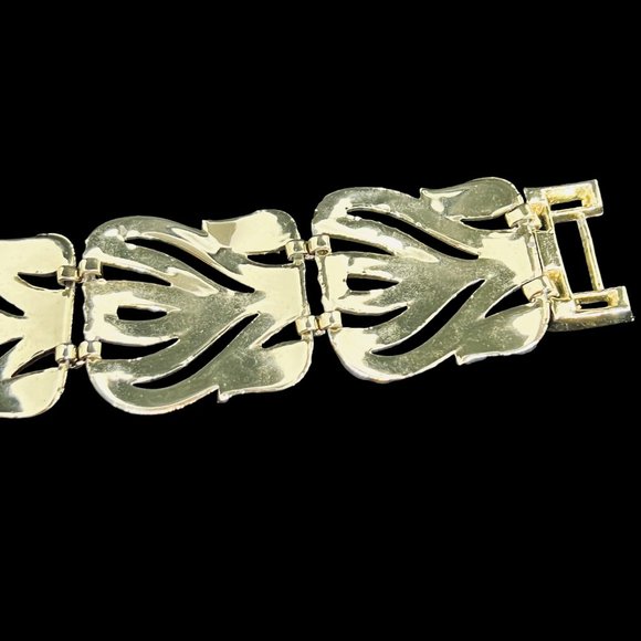Chunky Gold Tone 4 Panel Link Bracelet 7 1/2" (4797) - Picture 4 of 7